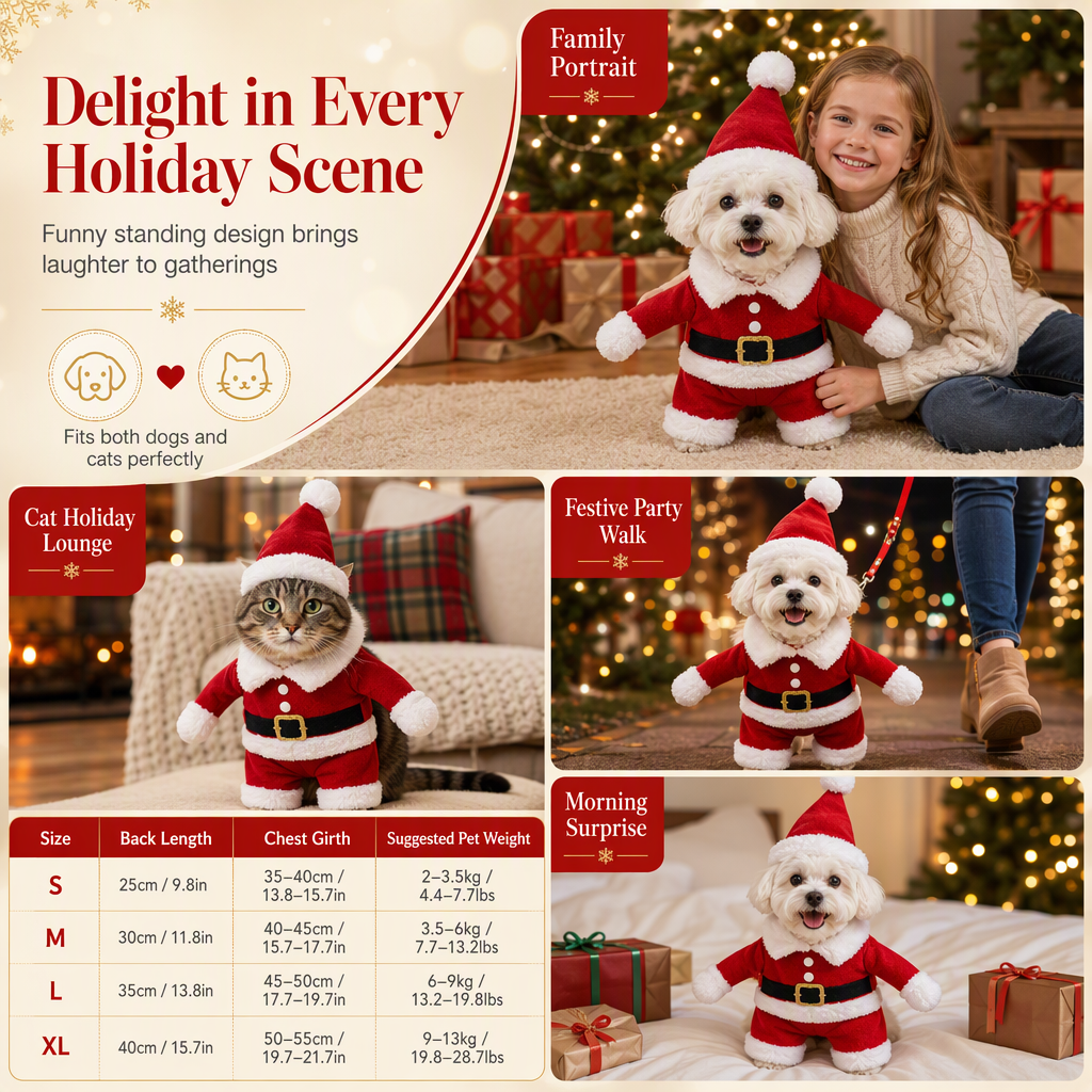 Christmas Pet Costume for Dogs and Cats Autumn Winter Holiday Outfits featuring Santa Claus Suits and Snowflake Capes