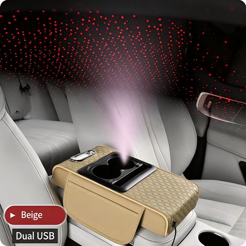 Multifunctional Car Armrest Cushion with Starlight Projector