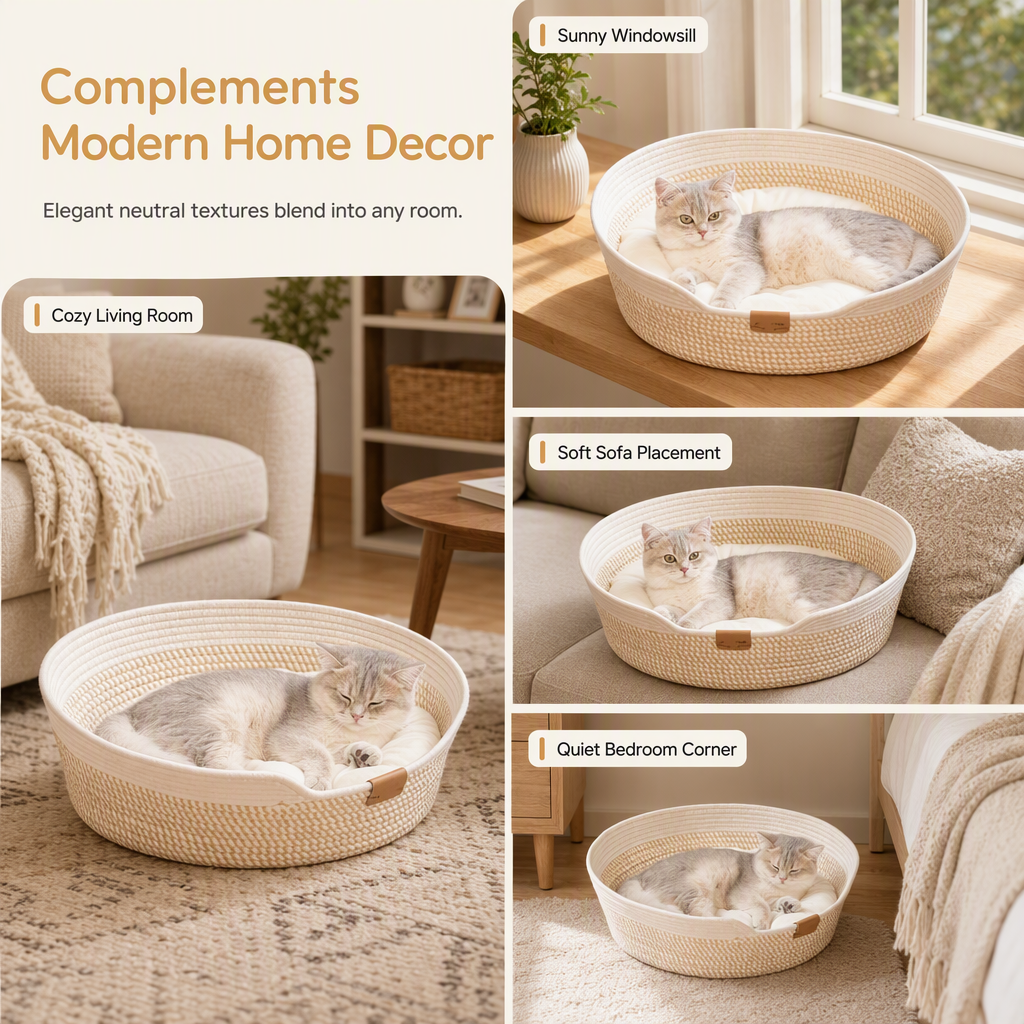 Integrated Cat Bed and Scratching Board with Removable Cushion Durable Scratch Resistant Round Cat Nest for Indoor Cats