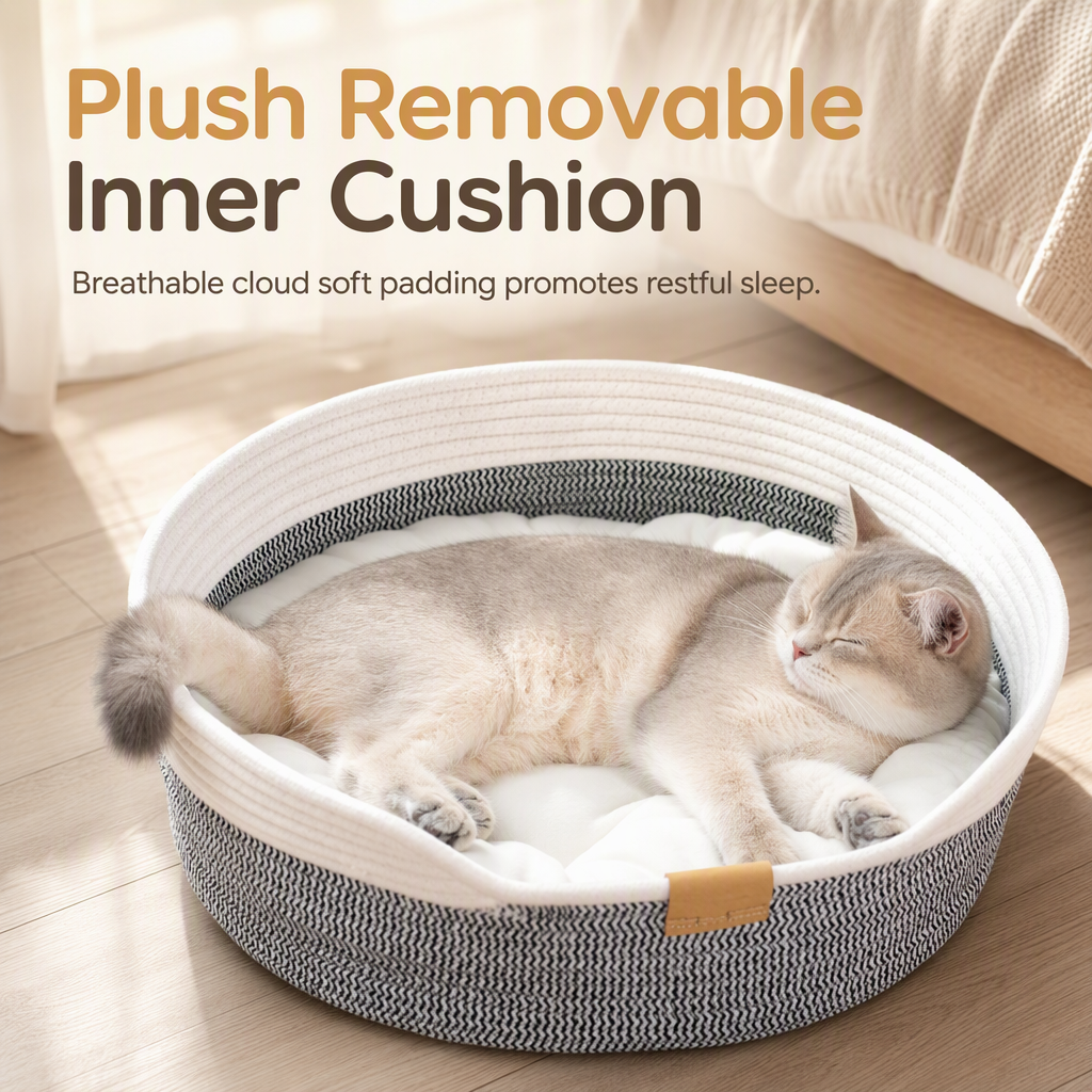 Integrated Cat Bed and Scratching Board with Removable Cushion Durable Scratch Resistant Round Cat Nest for Indoor Cats