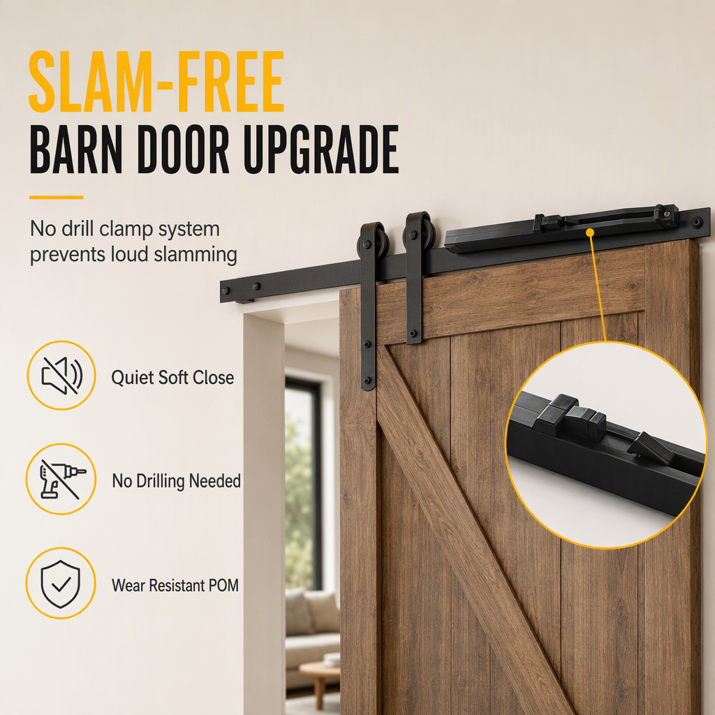 📢📢50% OFF !! ⏰Sliding Barn Door Soft Close Mechanism POM Material Track Buffer Damper Kit with No-Drill Installation