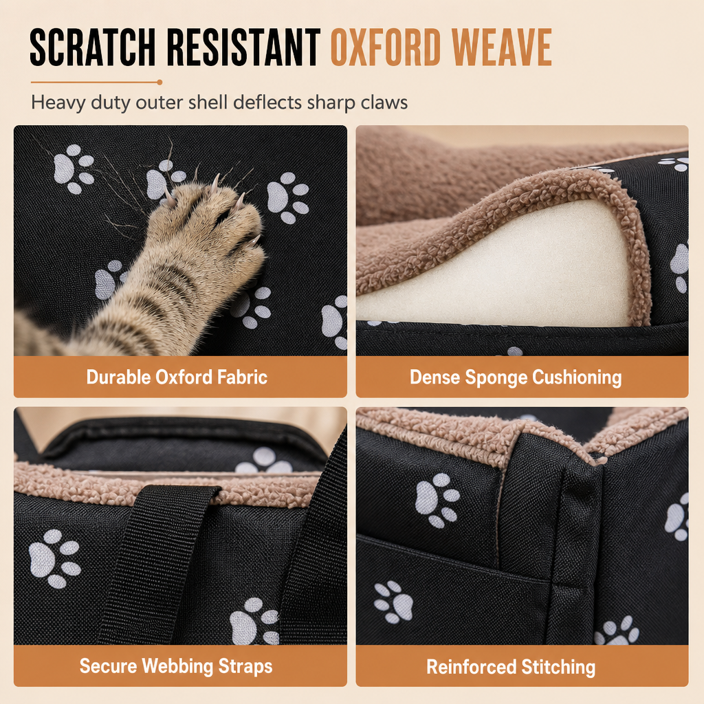 Portable Warm Plush Cat Carrier Bag and Car Travel Bed with Paw Print Anti-Collapse Design for Outdoor Travel