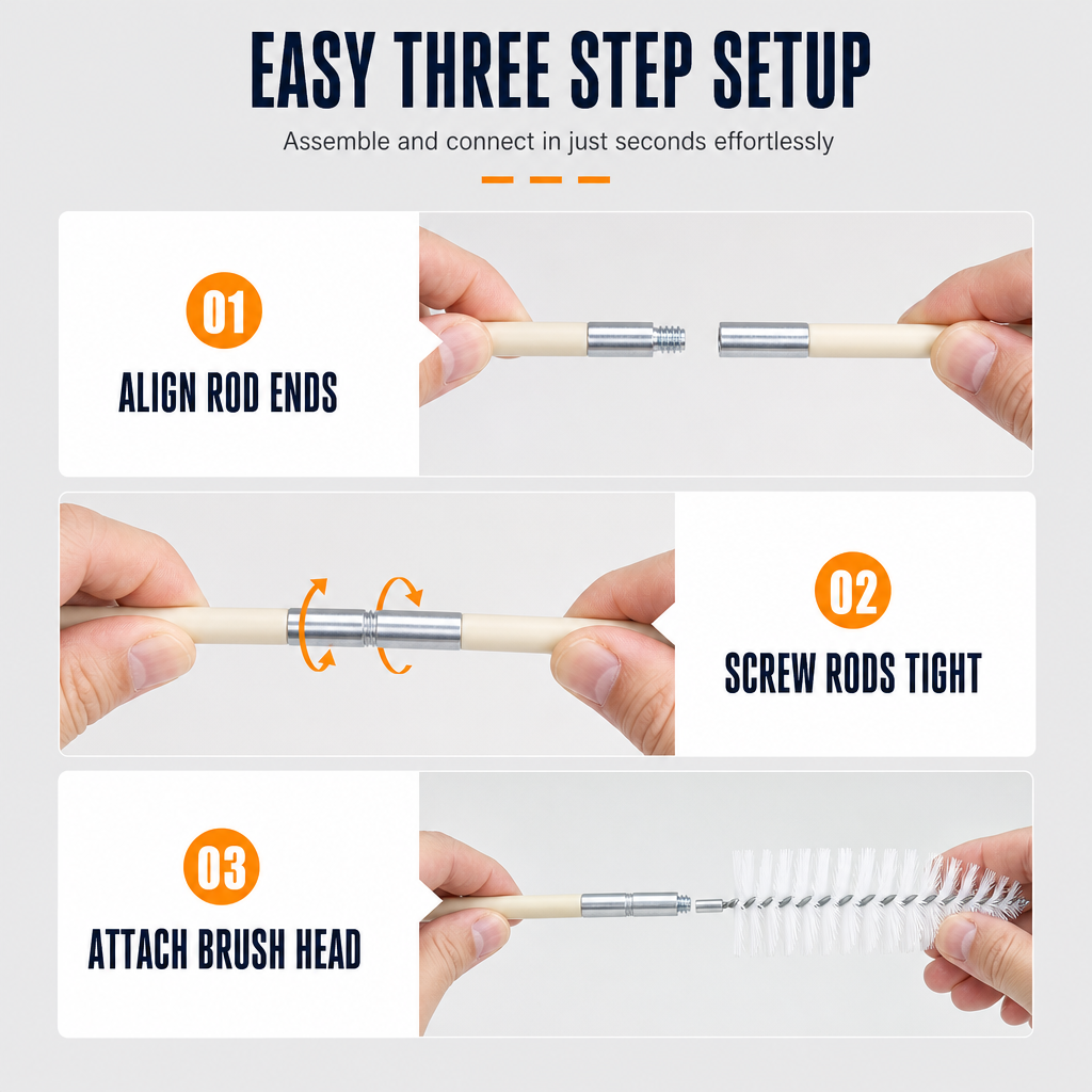 Rotary Chimney and Dryer Duct Cleaning Brush Kit with Flexible Rods and Nylon Brush Head for Boiler and Pipe Cleaning