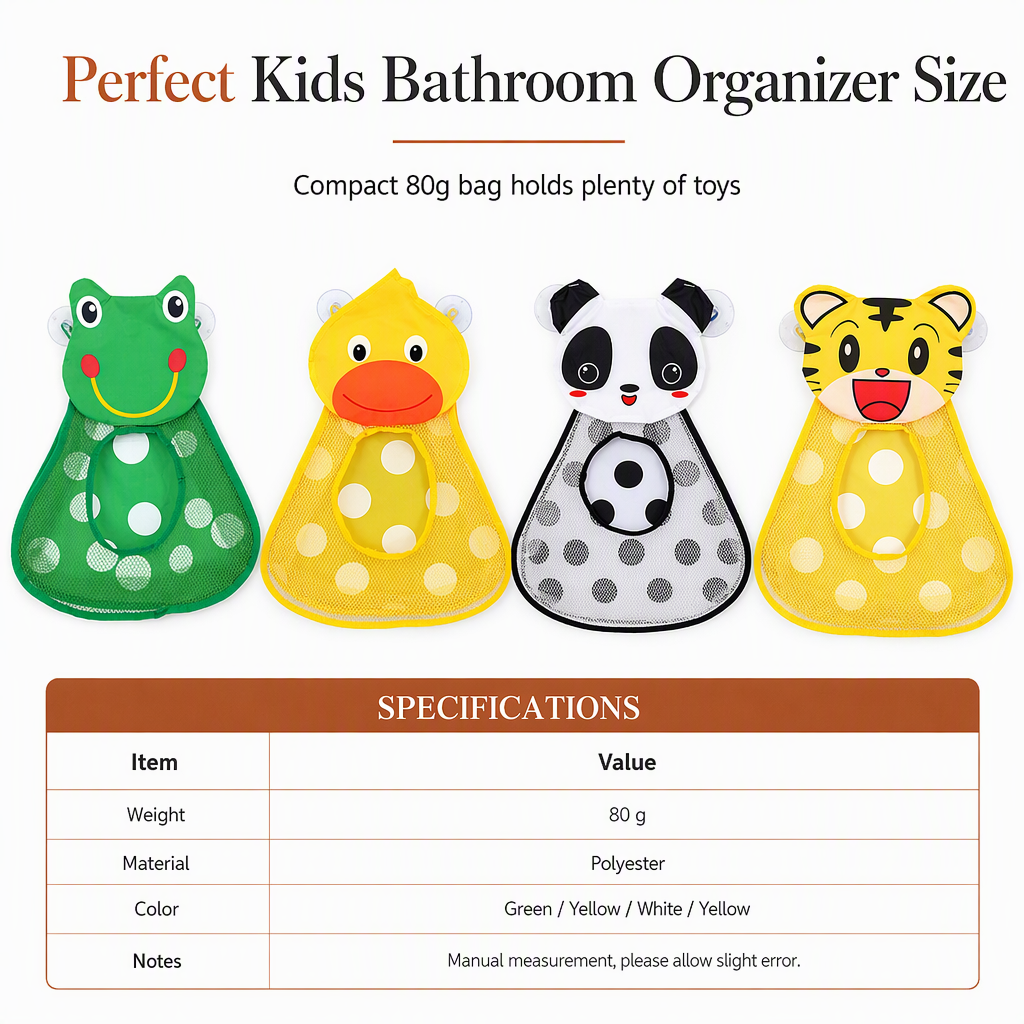 🛁 Save 50%! 🐻 Bath Toy Organizer – Mesh bag, suction cups & cute design ✨