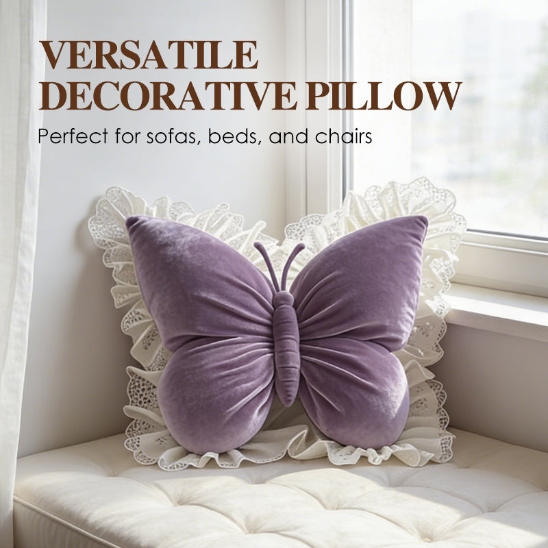 Elegant Butterfly-Shaped Throw Pillow with Lace Trim