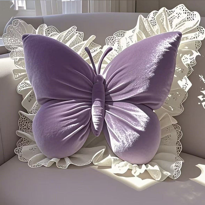Elegant Butterfly-Shaped Throw Pillow with Lace Trim