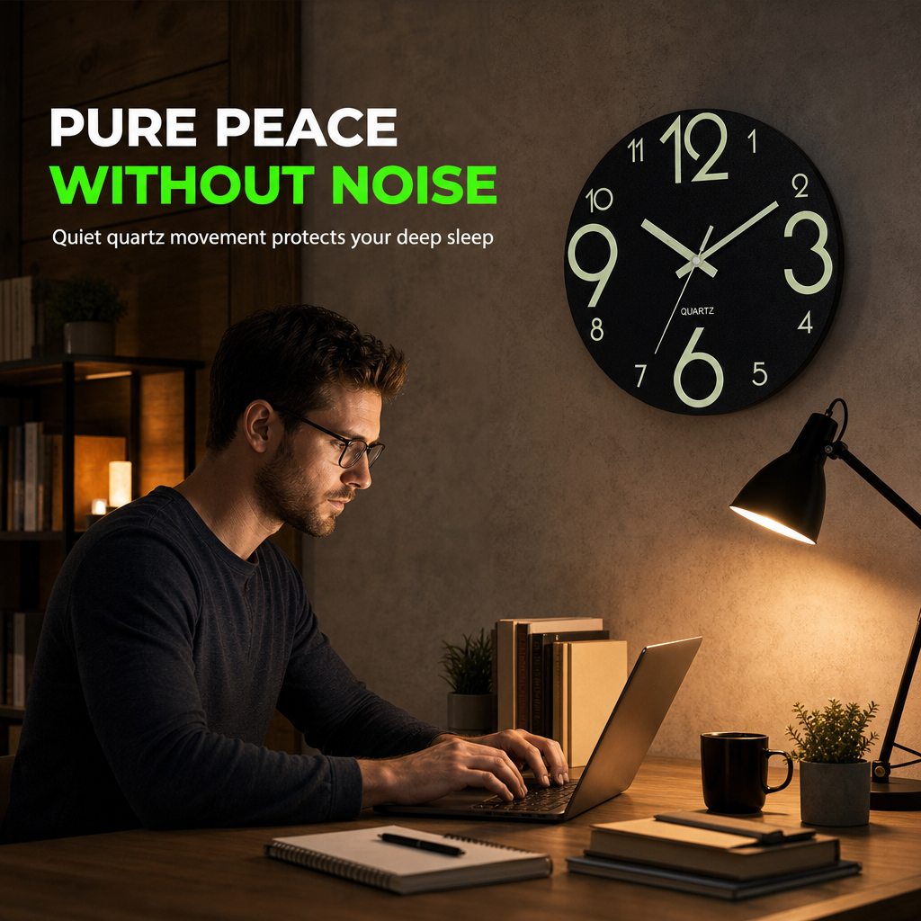⏳🔥LIMITED-TIME 50% OFF! ⏰12-Inch Silent Wooden Wall Clock – Luminous Glow & MDF Wood Grain✨