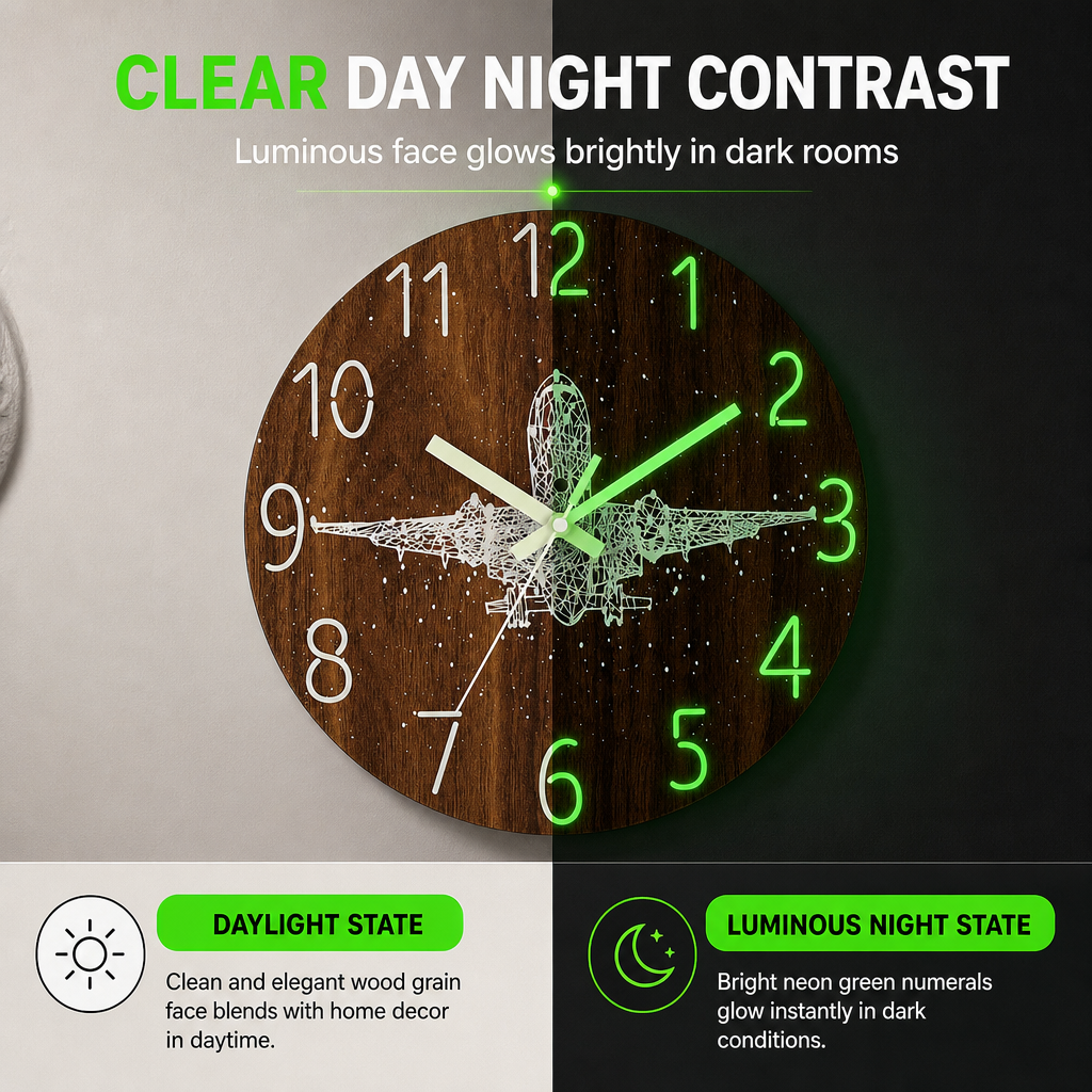 ⏳🔥LIMITED-TIME 50% OFF! ⏰12-Inch Silent Wooden Wall Clock – Luminous Glow & MDF Wood Grain✨