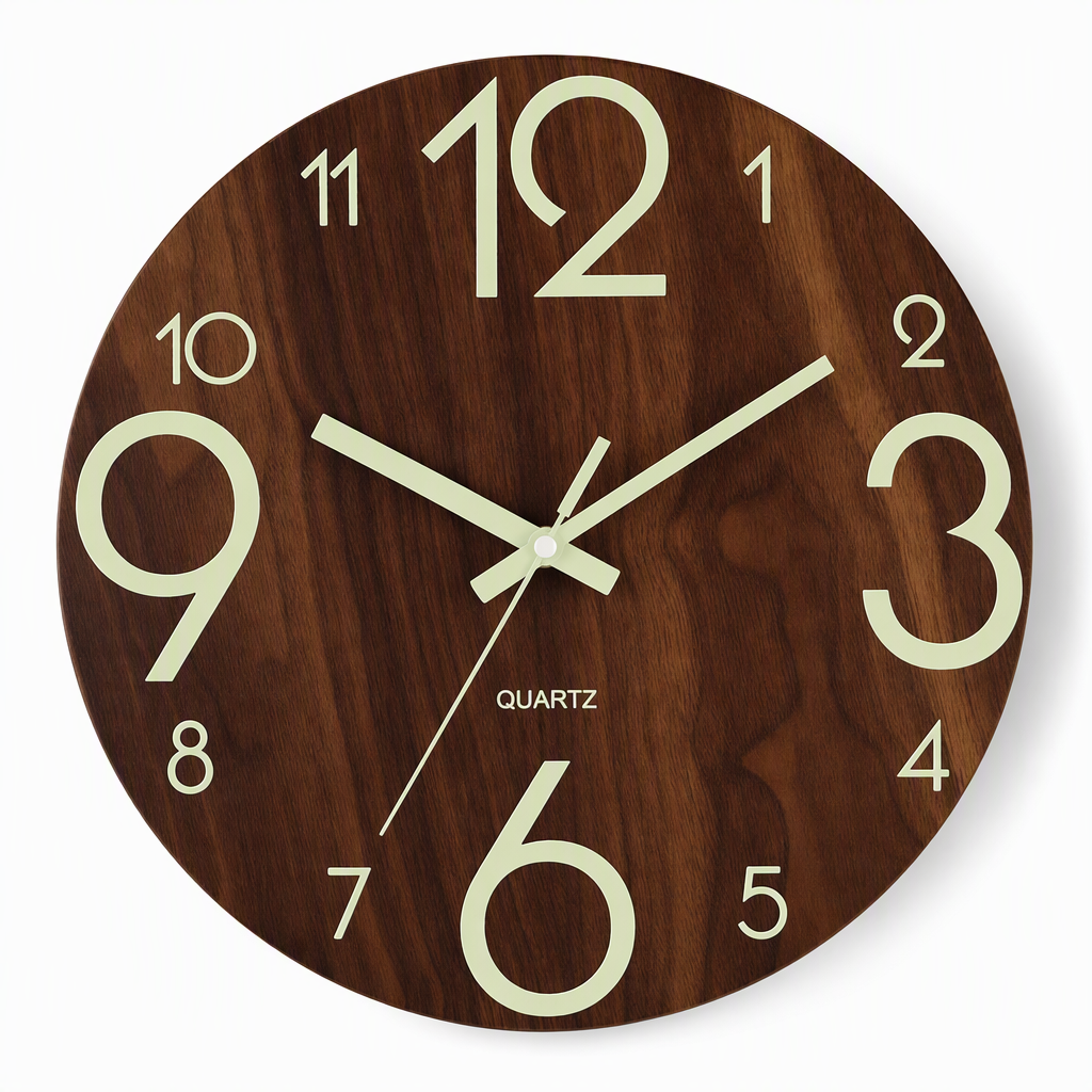 ⏳🔥LIMITED-TIME 50% OFF! ⏰12-Inch Silent Wooden Wall Clock – Luminous Glow & MDF Wood Grain✨