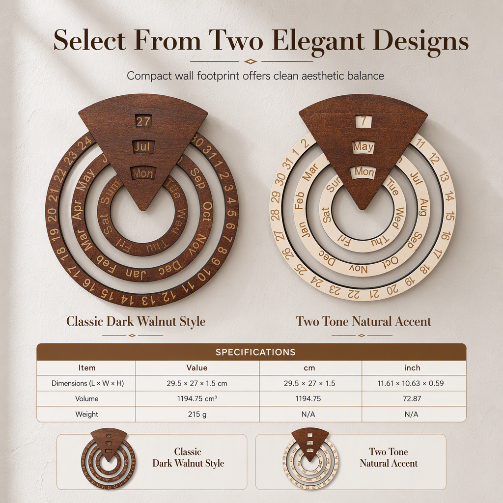 📢📢50% OFF !! ⏰ Circular Wooden Rotating Perpetual Calendar – Artistic, Interactive, Timeless ✨