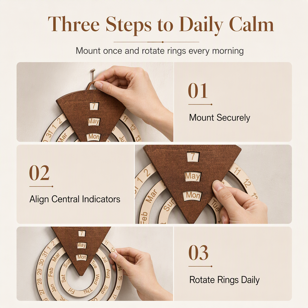 📢📢50% OFF !! ⏰ Circular Wooden Rotating Perpetual Calendar – Artistic, Interactive, Timeless ✨