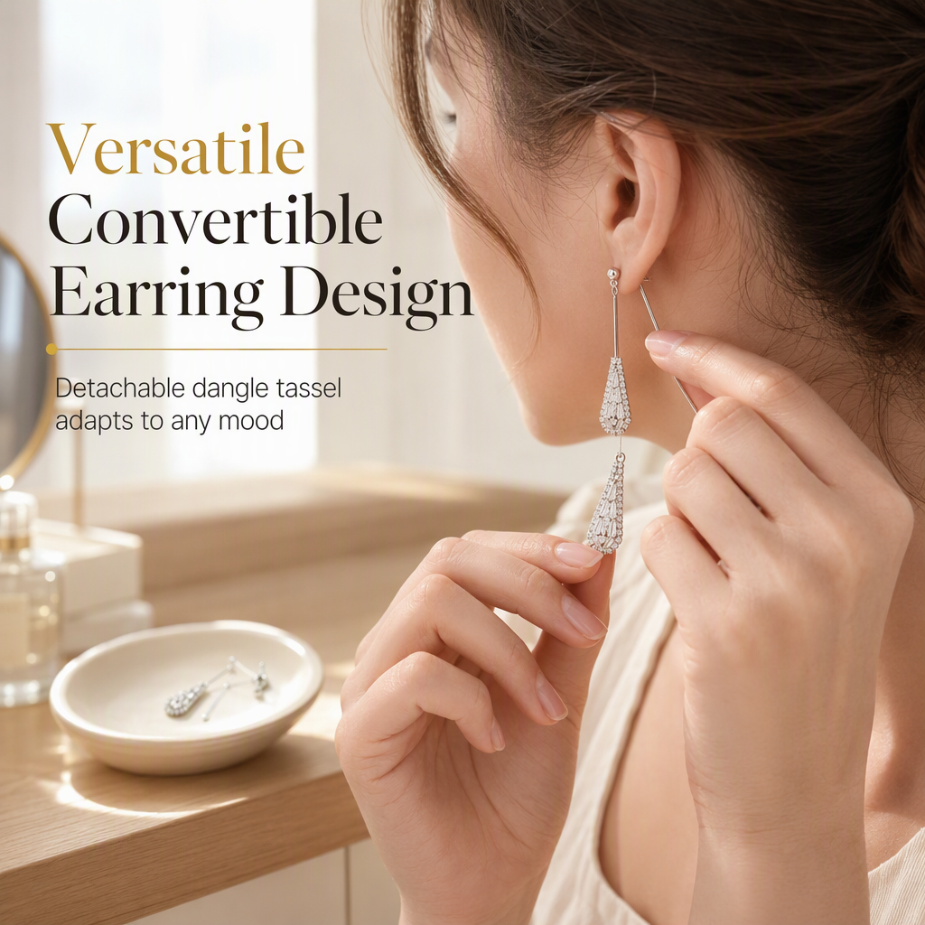 📢📢50% OFF !! ⏰Women's Dual Wear Zircon Water Drop Tassel Earrings✨Gold Plated Elegant Drop Earrings
