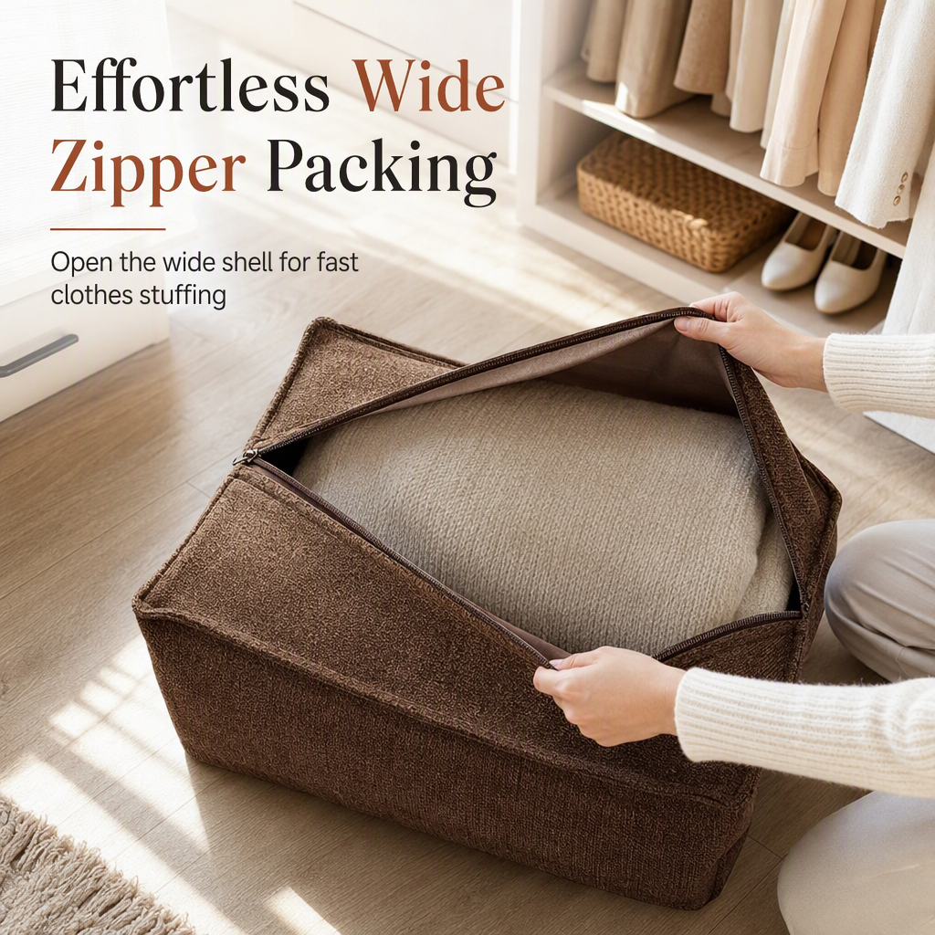 🧺 Storage Stool Cover: Fill with Clothes, 100kg Support, Wide Zipper, Washable, 45x45x23cm