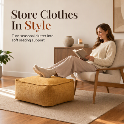 🧺 Storage Stool Cover: Fill with Clothes, 100kg Support, Wide Zipper, Washable, 45x45x23cm