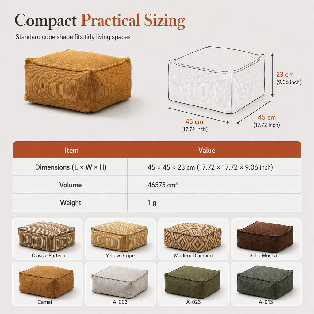 🧺 Storage Stool Cover: Fill with Clothes, 100kg Support, Wide Zipper, Washable, 45x45x23cm