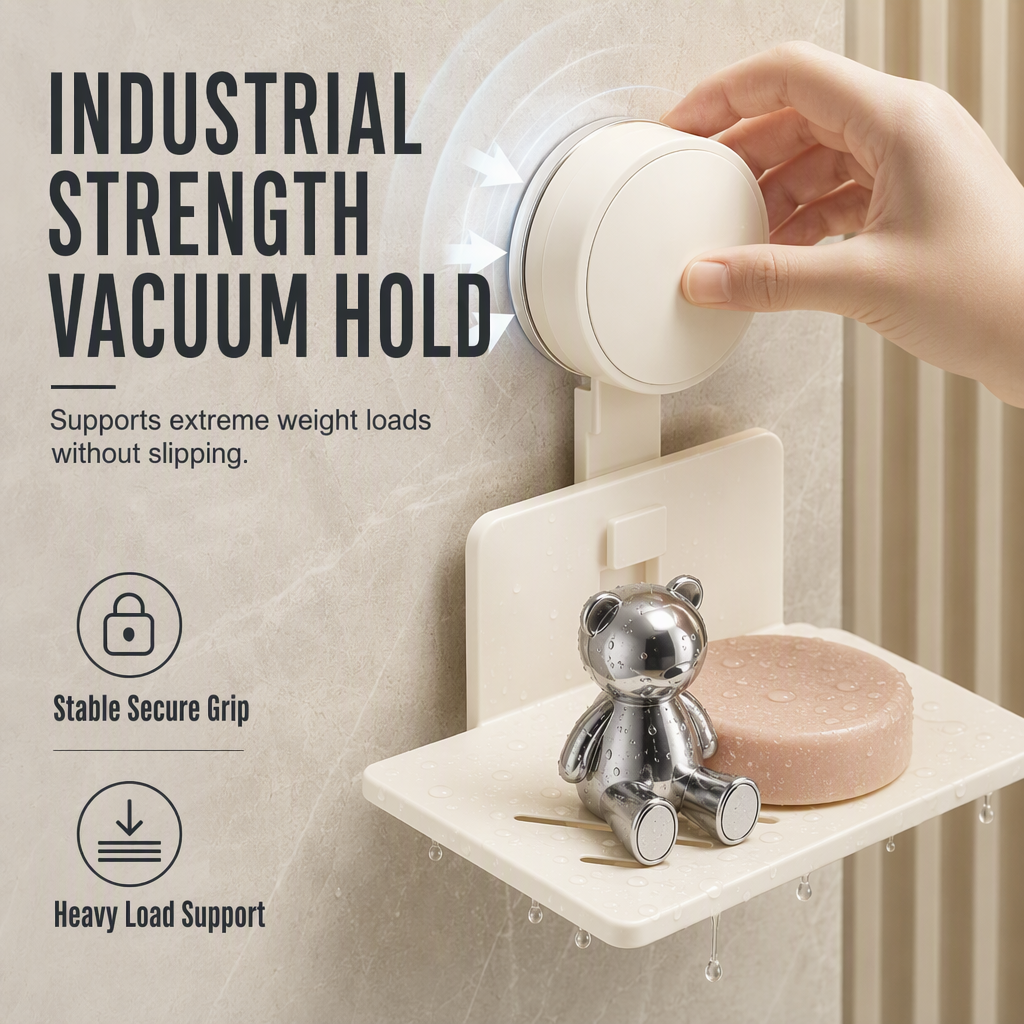 ⏳🔥LIMITED-TIME 50% OFF! ⏰Vacuum Suction Soap Dish: V-Shaped Drainage, Rustproof Aluminum, No Drilling, Twist-Lock🧼
