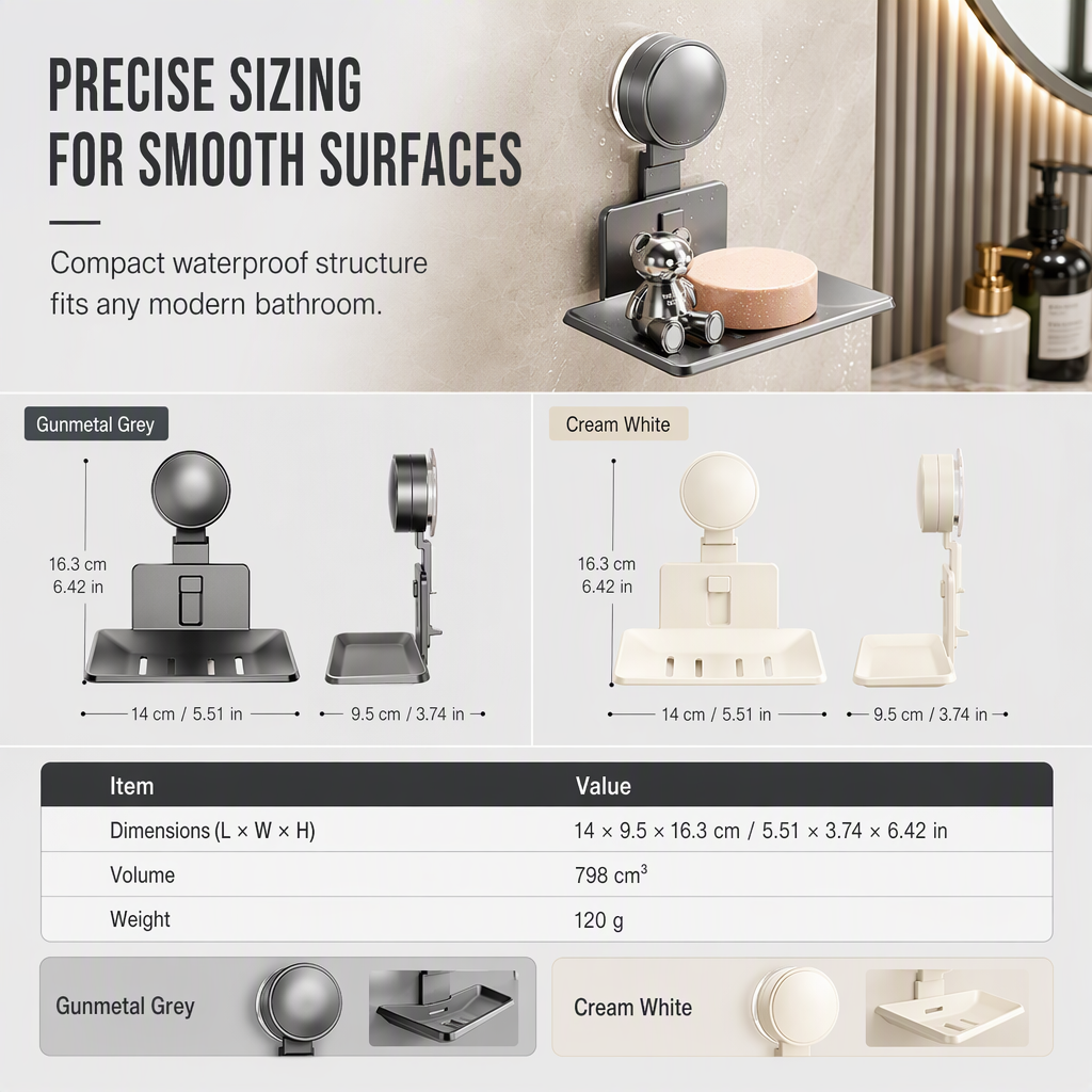 ⏳🔥LIMITED-TIME 50% OFF! ⏰Vacuum Suction Soap Dish: V-Shaped Drainage, Rustproof Aluminum, No Drilling, Twist-Lock🧼