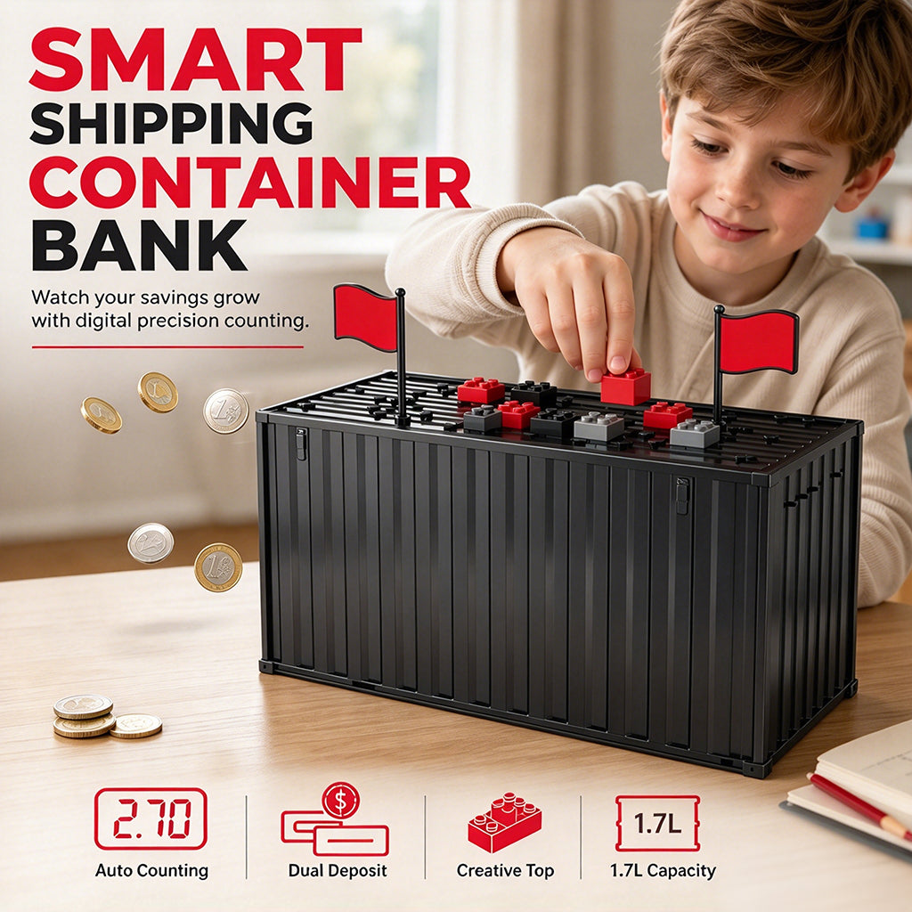 📢📢50% OFF !! ⏰Digital Coin Savings Jar Shipping Container Shaped Piggy Bank with Automatic Coin Counting for USD EUR GBP Coins Battery Operated Money Bank