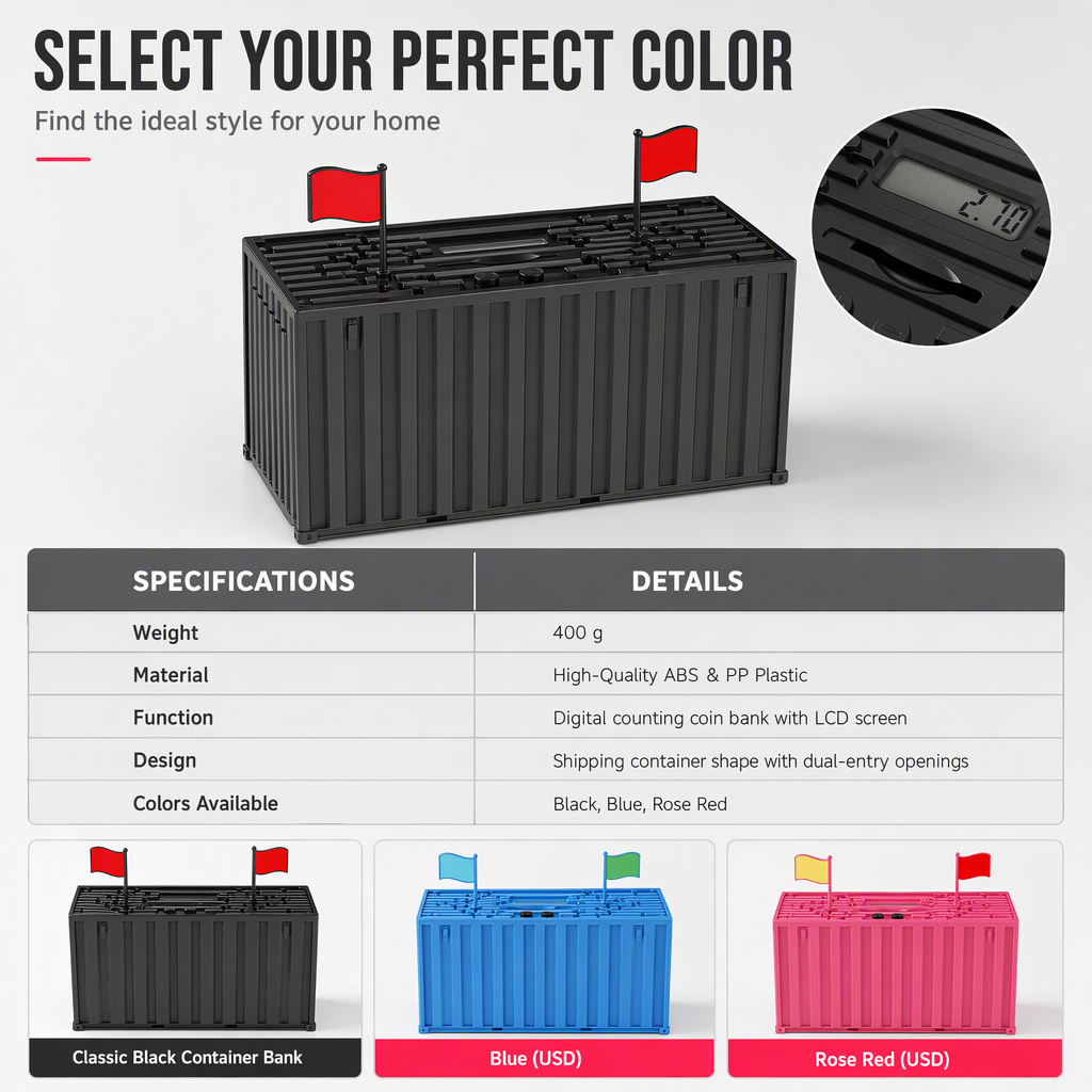 📢📢50% OFF !! ⏰Digital Coin Savings Jar Shipping Container Shaped Piggy Bank with Automatic Coin Counting for USD EUR GBP Coins Battery Operated Money Bank
