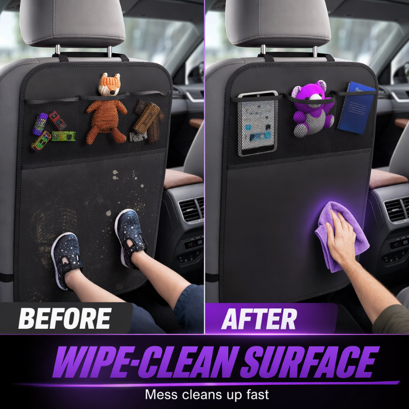 📢📢50% OFF !! ⏰Car Backseat Kick Mat Protector: Waterproof, Storage Pockets🚗