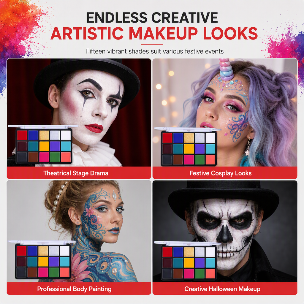 ⏳🔥LIMITED-TIME 50% OFF! ⏰15 Colors Oil Based Face and Body Paint Palette