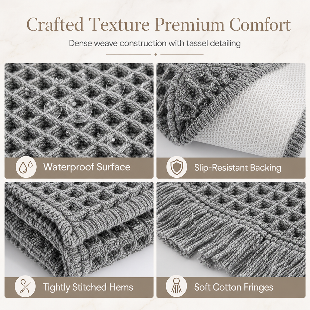 Non Slip Water Absorbent Waffle Weave Bathroom Mat Solid Color Entrance Doormat