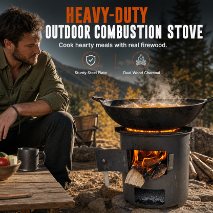 📢📢50% OFF !! ⏰🔥 Heavy-Duty Camping Stove: Carbon Steel, Wood & Charcoal, High-Draft Airflow, 3-in-1 Cook