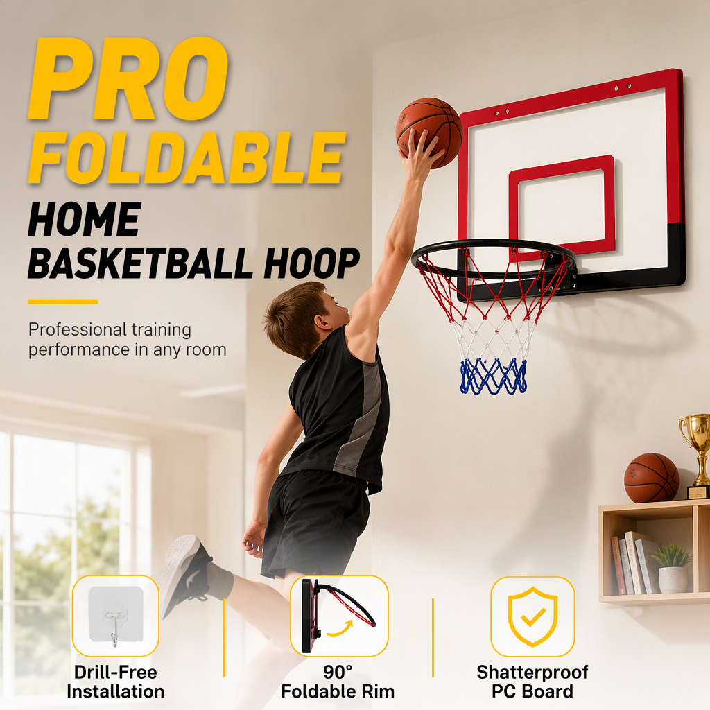 ⏳🔥LIMITED-TIME 50% OFF! ⏰No Drill Wall Mounted Folding Basketball Hoop Toy Set for Kids Indoor and Outdoor Play