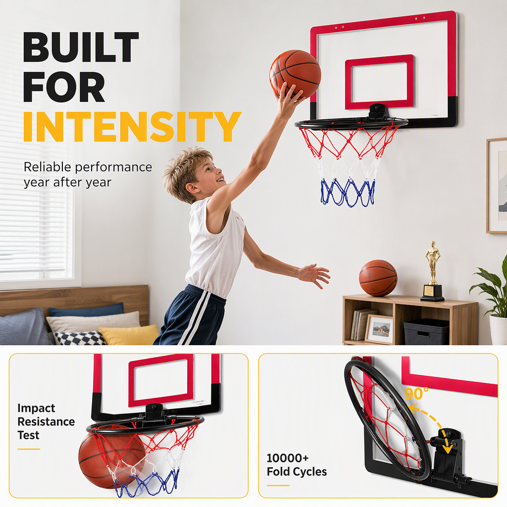 ⏳🔥LIMITED-TIME 50% OFF! ⏰No Drill Wall Mounted Folding Basketball Hoop Toy Set for Kids Indoor and Outdoor Play
