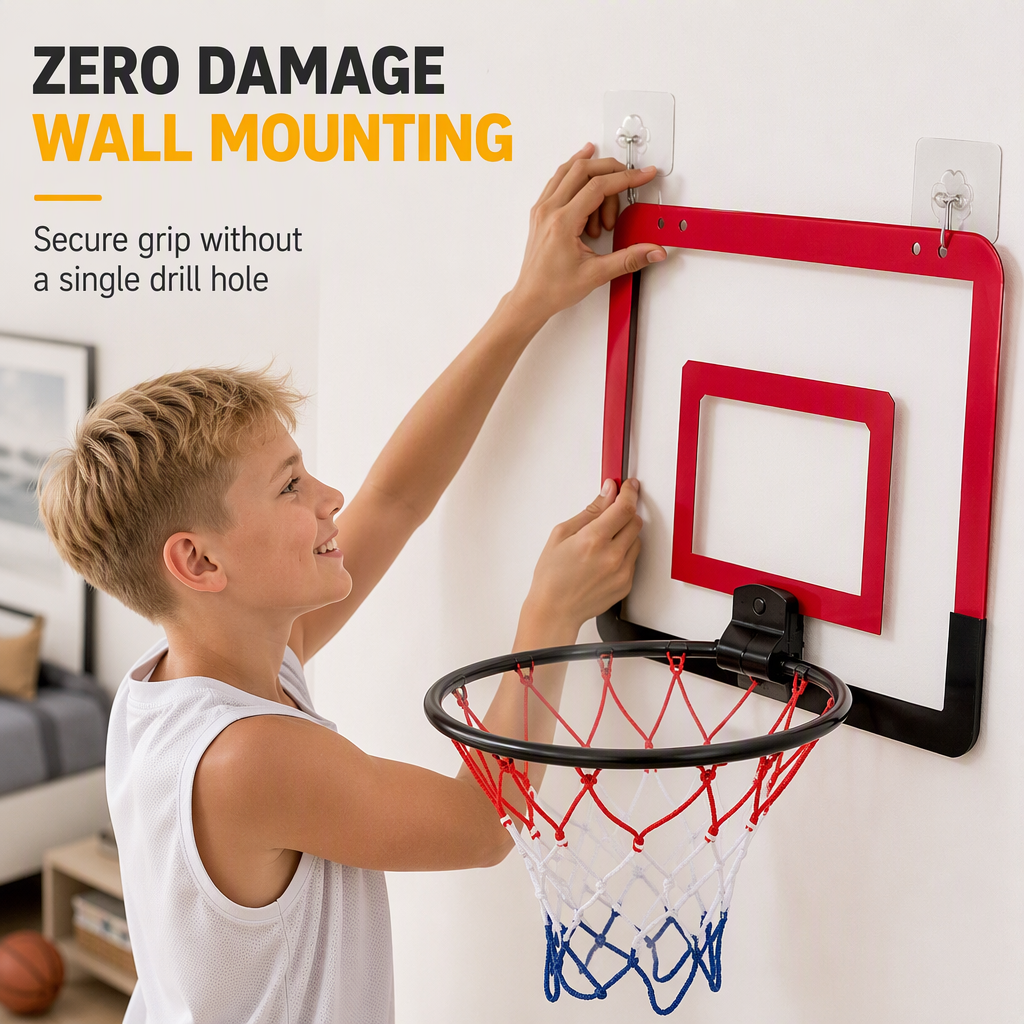 ⏳🔥LIMITED-TIME 50% OFF! ⏰No Drill Wall Mounted Folding Basketball Hoop Toy Set for Kids Indoor and Outdoor Play