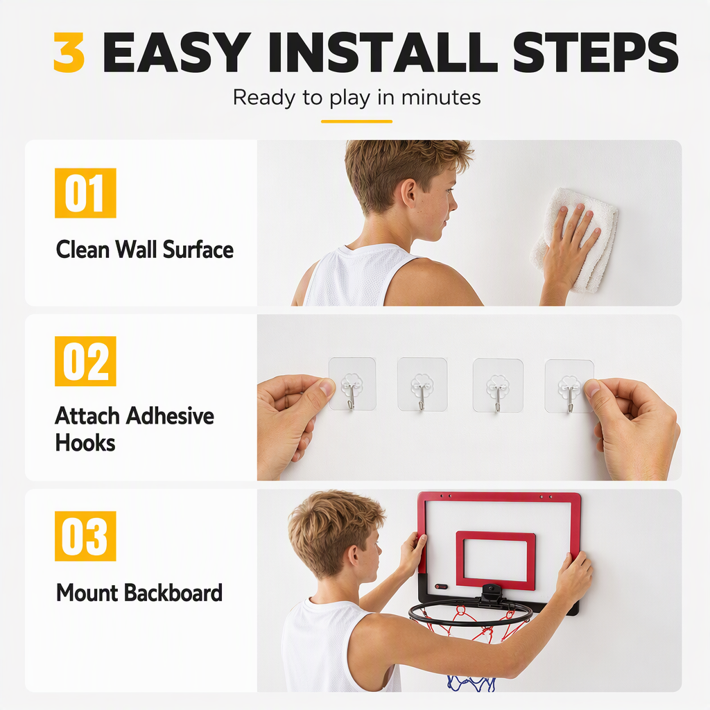 ⏳🔥LIMITED-TIME 50% OFF! ⏰No Drill Wall Mounted Folding Basketball Hoop Toy Set for Kids Indoor and Outdoor Play