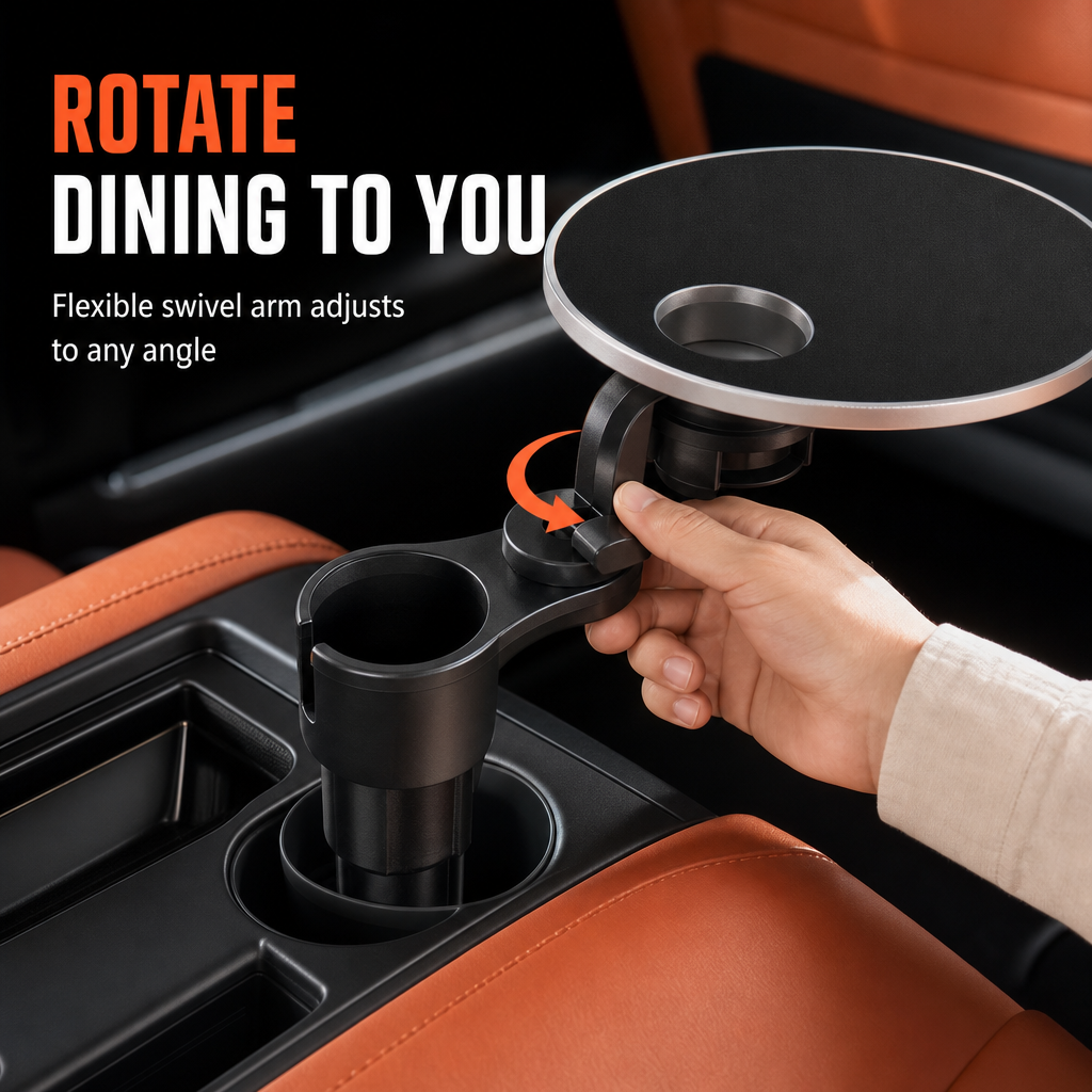 📢📢50% OFF !! ⏰Multifunctional 360 Degree Rotating Car Cup Holder and Food Tray Table Non Slip Wear Resistant Extended Vehicle Dining Tray