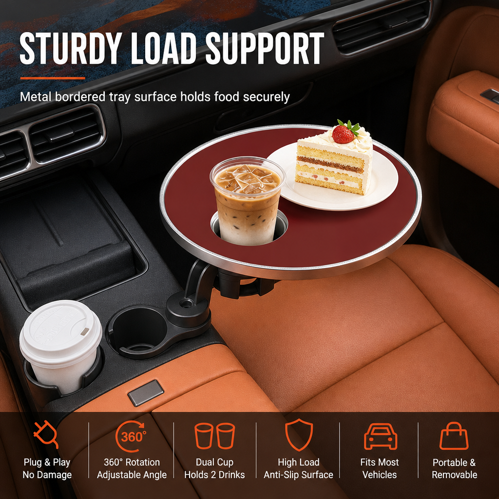 📢📢50% OFF !! ⏰Multifunctional 360 Degree Rotating Car Cup Holder and Food Tray Table Non Slip Wear Resistant Extended Vehicle Dining Tray