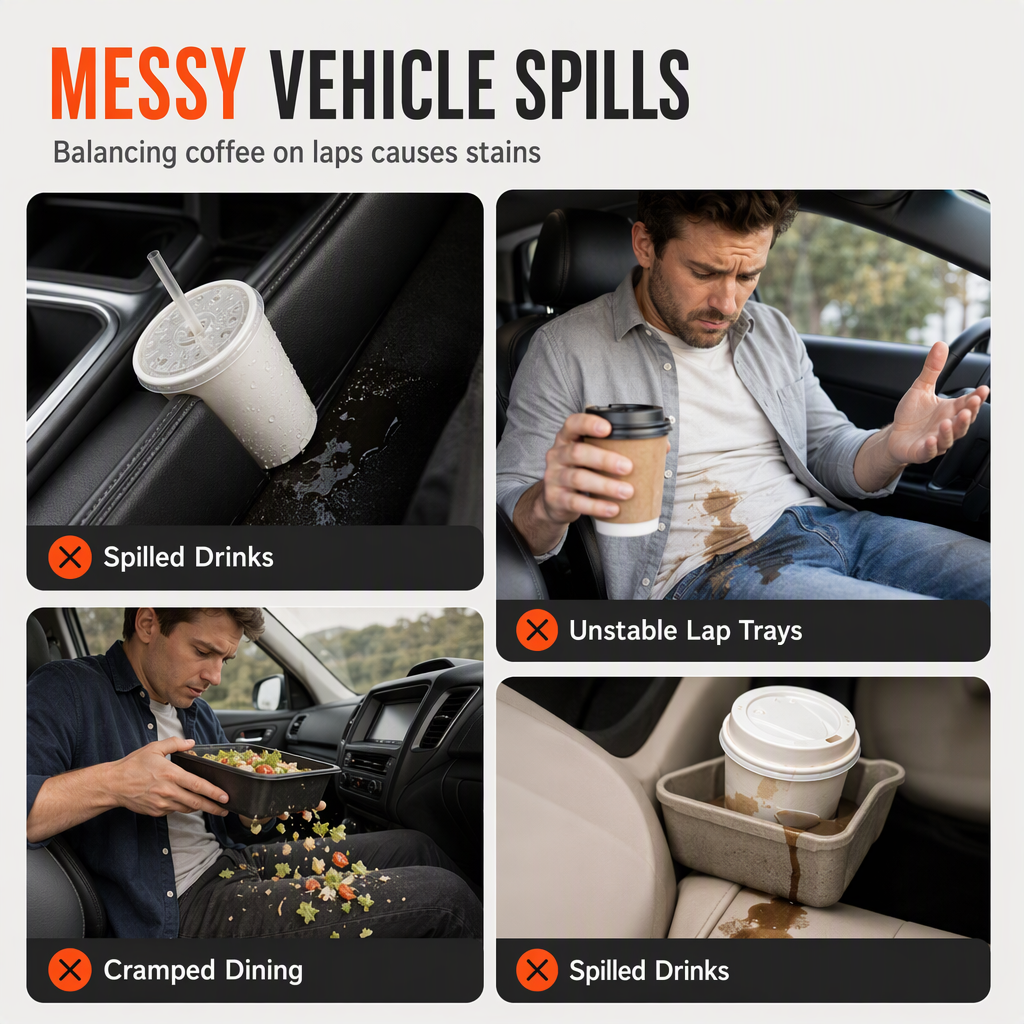 📢📢50% OFF !! ⏰Multifunctional 360 Degree Rotating Car Cup Holder and Food Tray Table Non Slip Wear Resistant Extended Vehicle Dining Tray