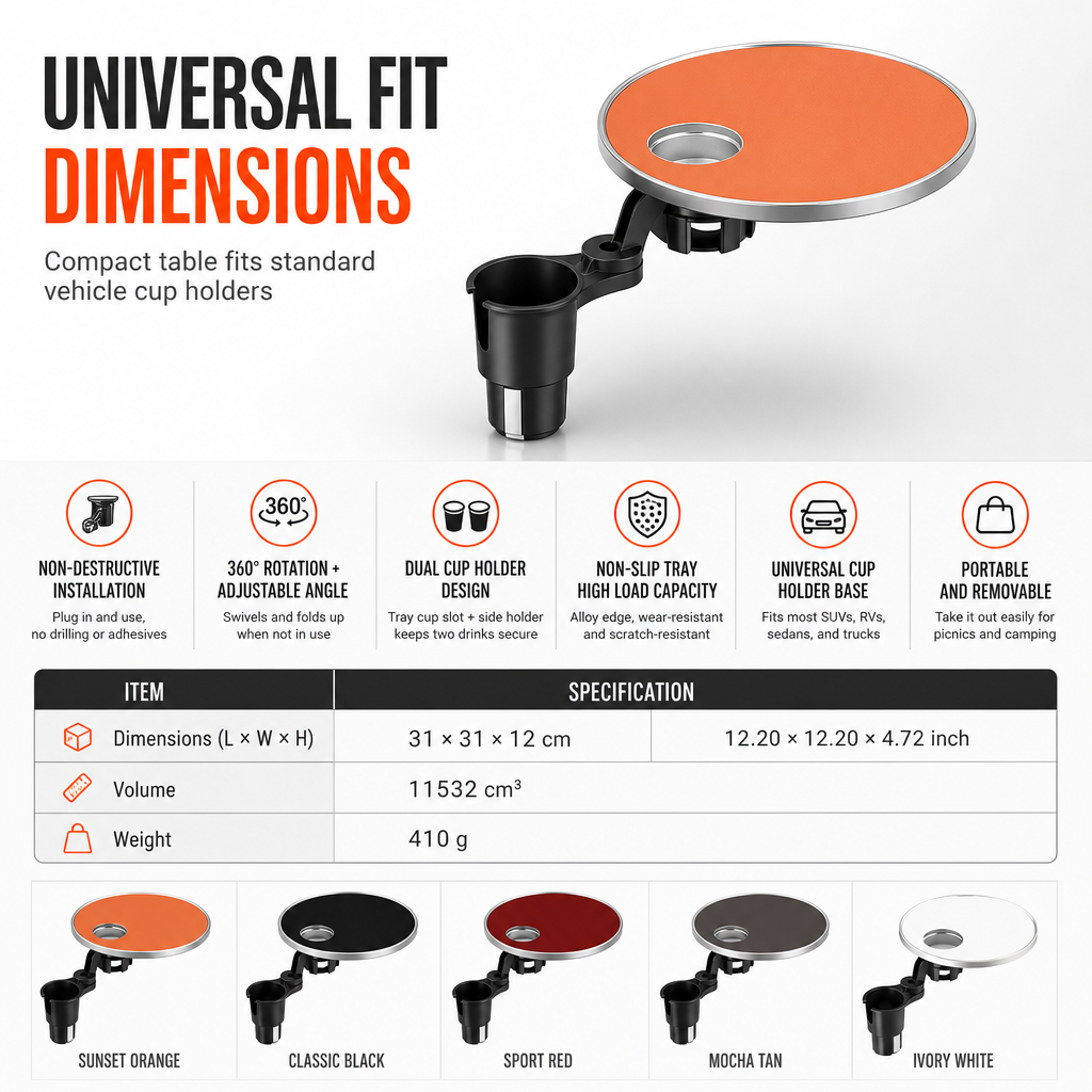 📢📢50% OFF !! ⏰Multifunctional 360 Degree Rotating Car Cup Holder and Food Tray Table Non Slip Wear Resistant Extended Vehicle Dining Tray