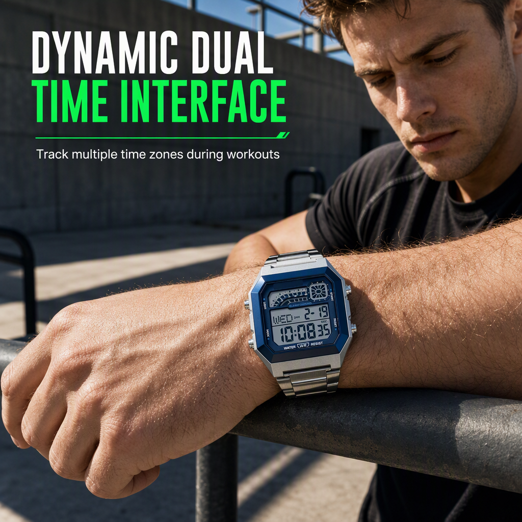 Square Digital Sports Watch Waterproof Outdoor Electronic Calendar Wristwatch for Men and Women