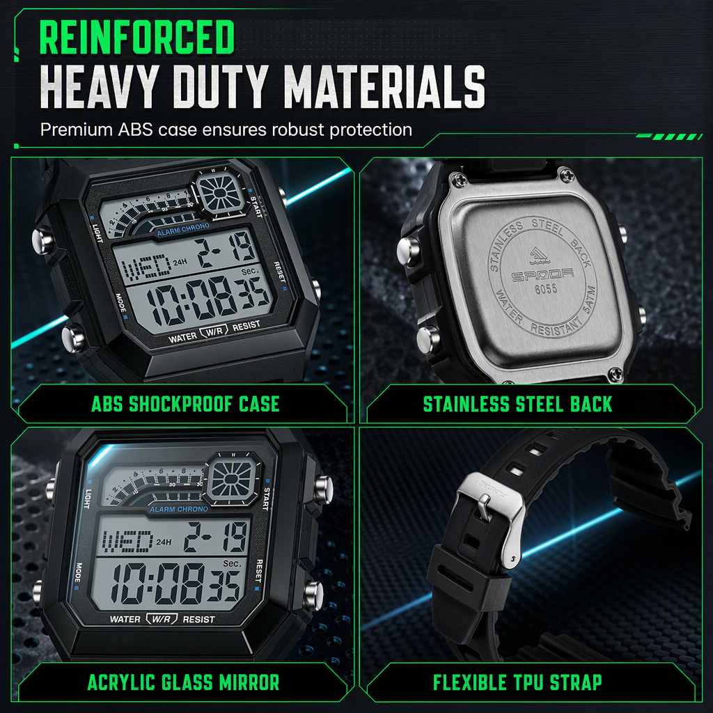 Square Digital Sports Watch Waterproof Outdoor Electronic Calendar Wristwatch for Men and Women