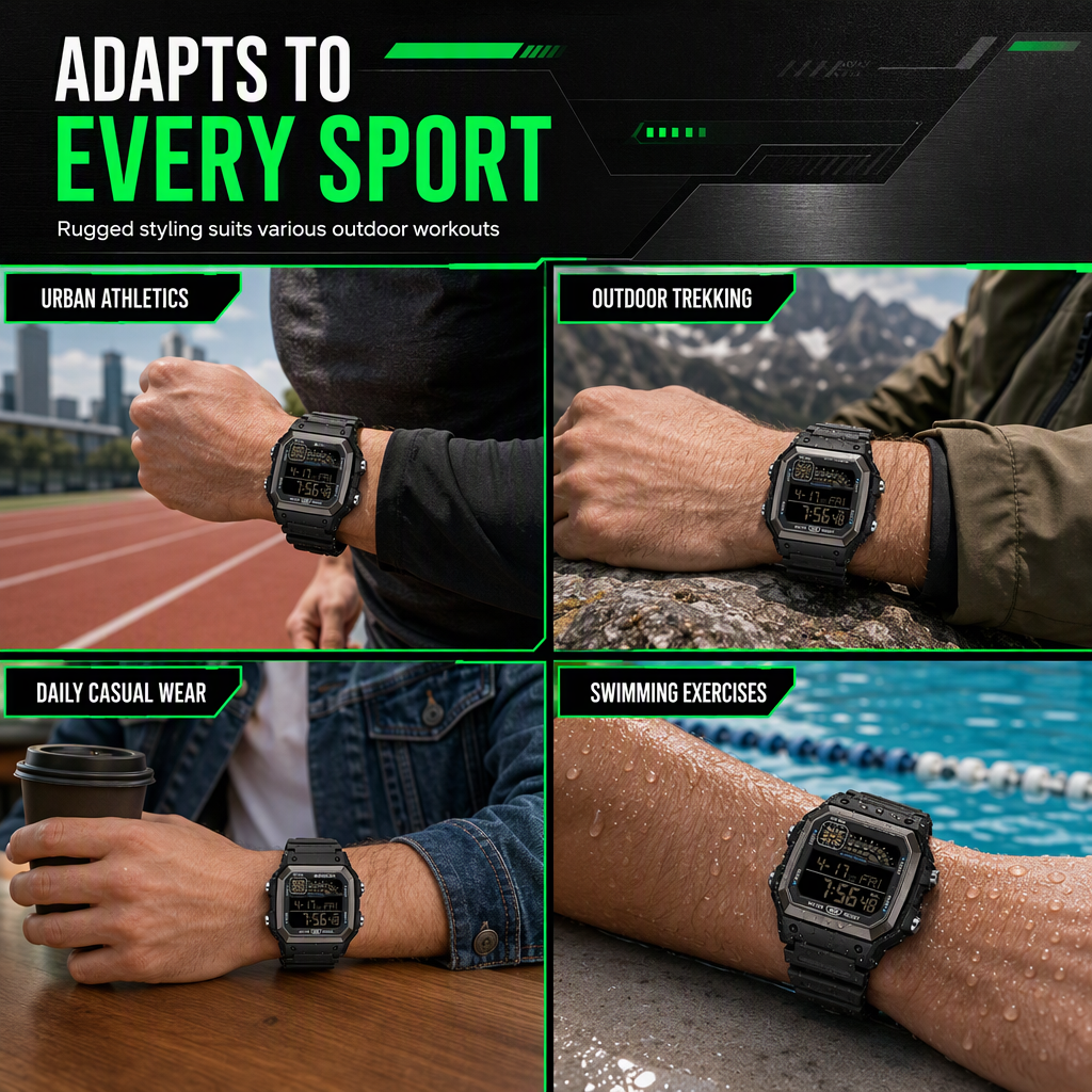 Square Digital Sports Watch Waterproof Outdoor Electronic Calendar Wristwatch for Men and Women