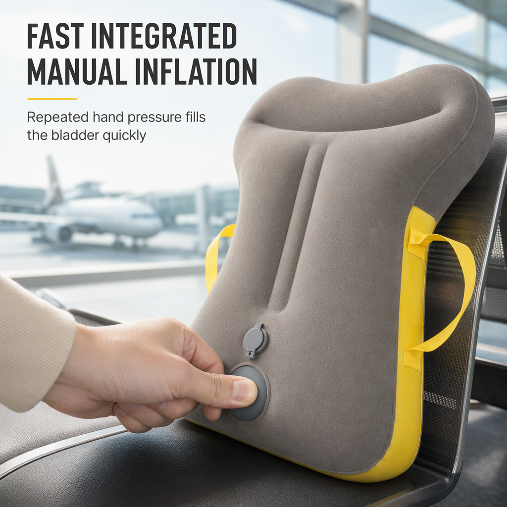 Portable Inflatable Travel Pillow Foldable Upright Face Down Sleeping Pillow for Airplane Car Camping and Office Naps