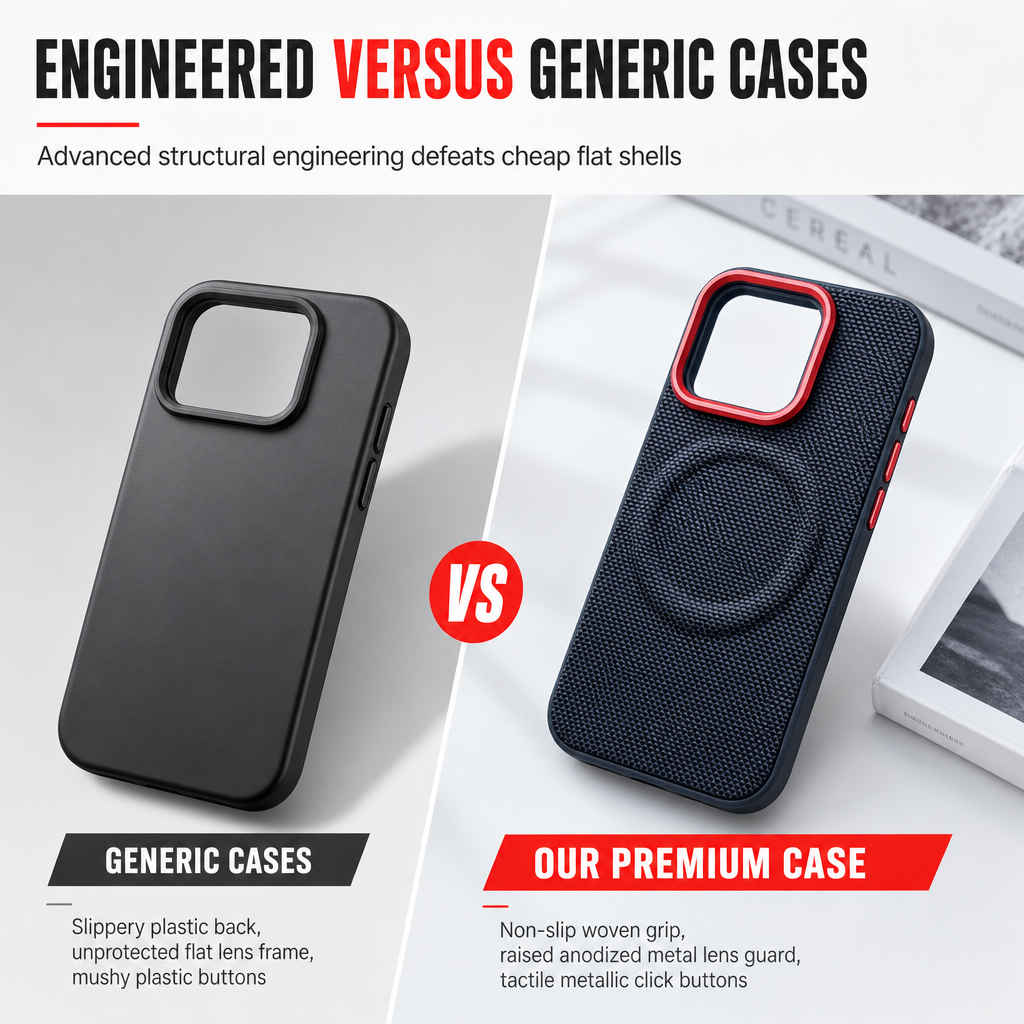 Magnetic Woven Texture Protective Phone Case with Gold Trim