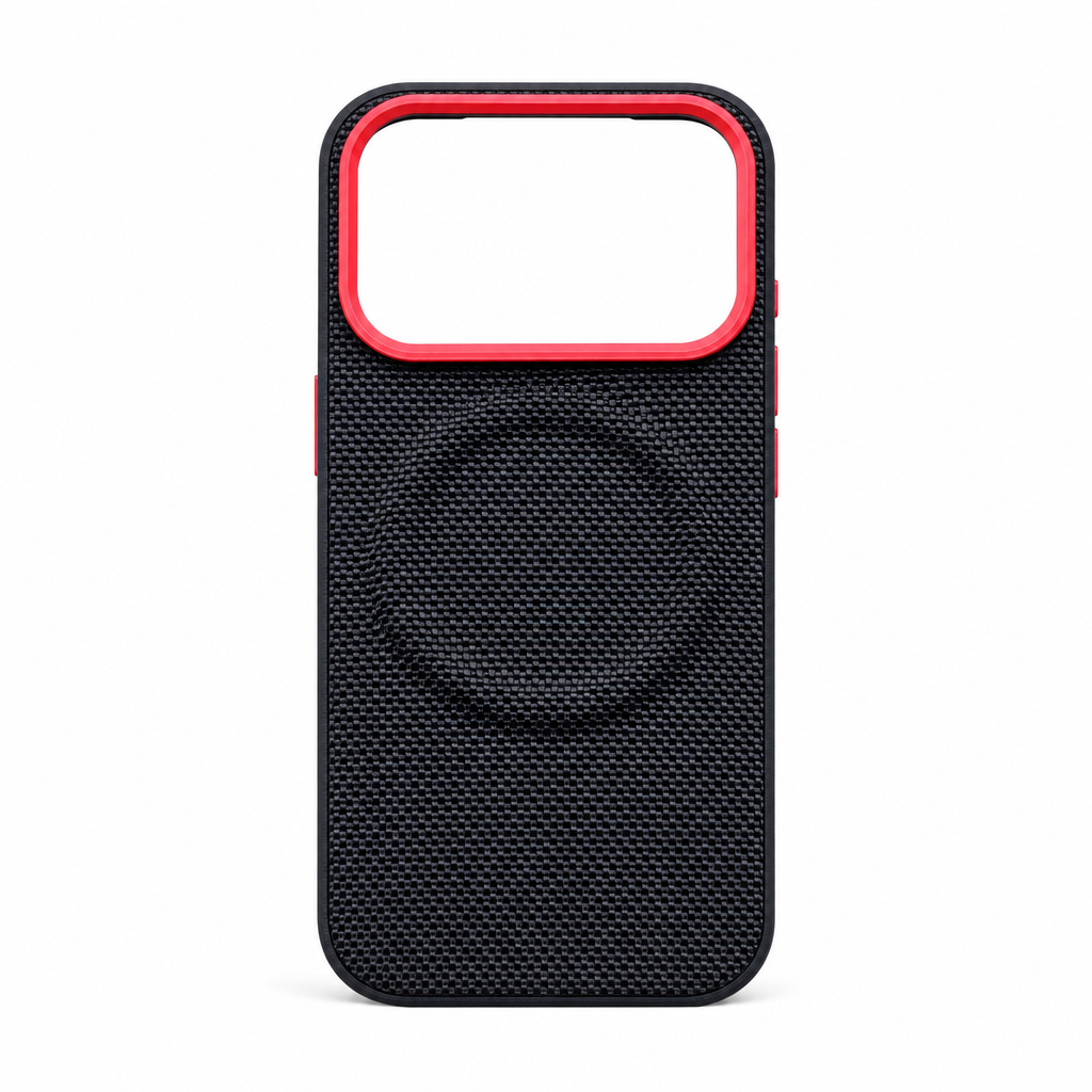 Magnetic Woven Texture Protective Phone Case with Gold Trim