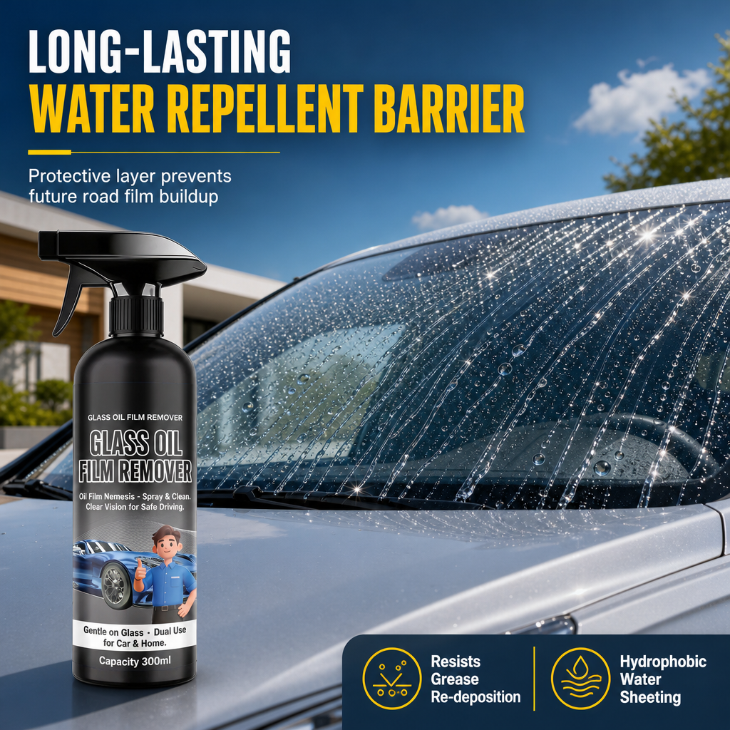 📢📢50% OFF !! ⏰Car Glass Oil Film Remover Spray Powerful Windshield Decontamination and Bug Residue Cleaner for Clear Driving Vision