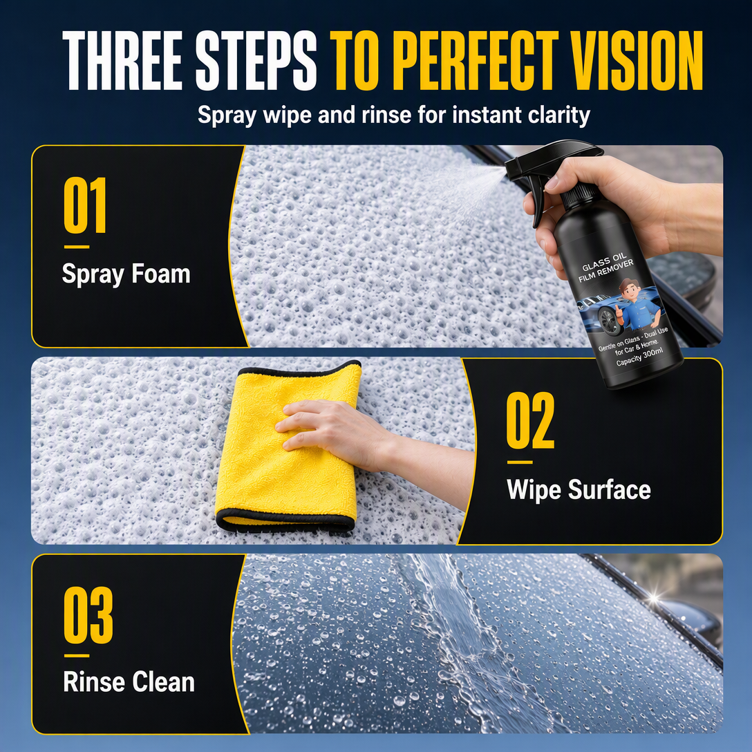 📢📢50% OFF !! ⏰Car Glass Oil Film Remover Spray Powerful Windshield Decontamination and Bug Residue Cleaner for Clear Driving Vision