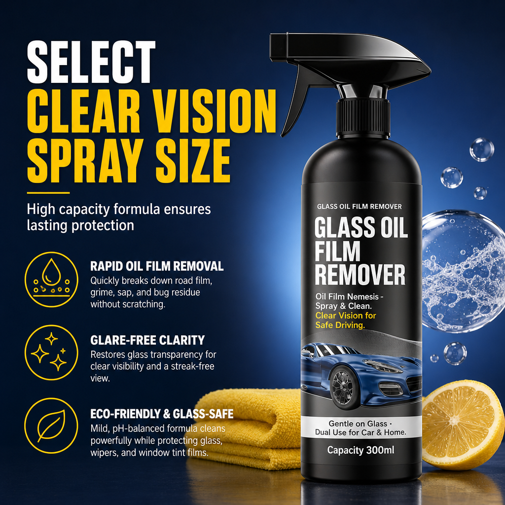 📢📢50% OFF !! ⏰Car Glass Oil Film Remover Spray Powerful Windshield Decontamination and Bug Residue Cleaner for Clear Driving Vision