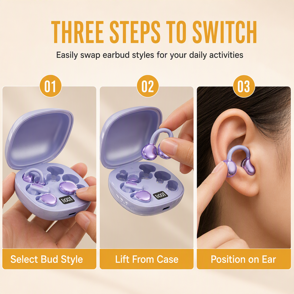 🎧✨ 3-in-1 Bluetooth Headset – 50% OFF! Sports clips + mini sleep buds, ergonomic fit, compact case – one set for workouts & deep sleep. 😴