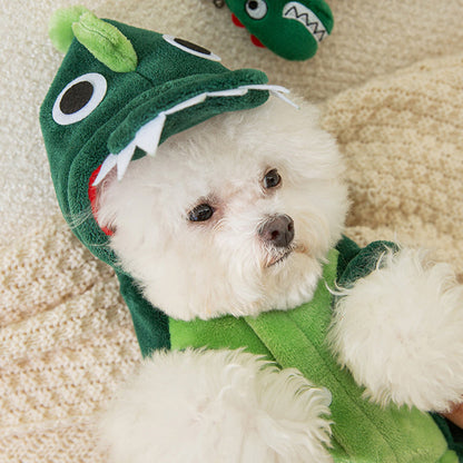 Warm Plush Pet Dinosaur Hoodie Jumpsuit
