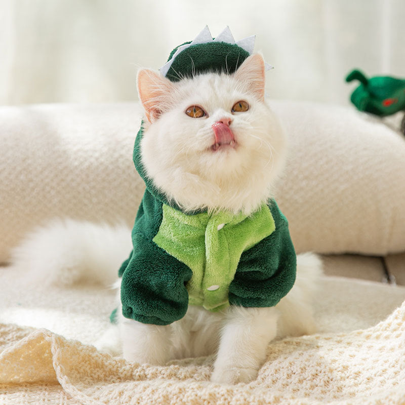 Warm Plush Pet Dinosaur Hoodie Jumpsuit