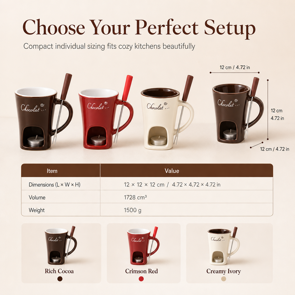 Ceramic Chocolate and Cheese Fondue Melter Mug with Fork