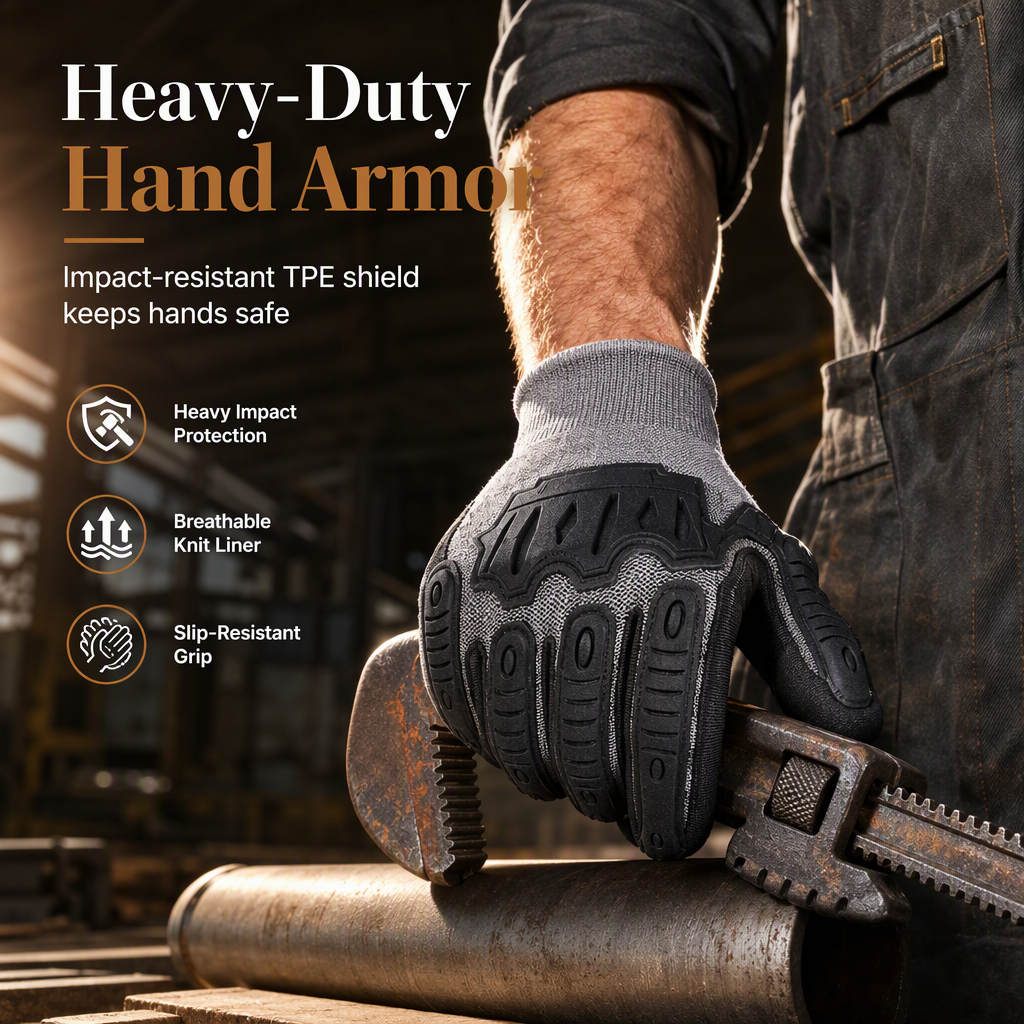 ⏳Time-Limited Special⏰🛡️🧤 Thickened Impact Resistant Work Gloves | Heavy Duty Safety Gloves, Shock & Wear Protection for Mechanics & Construction