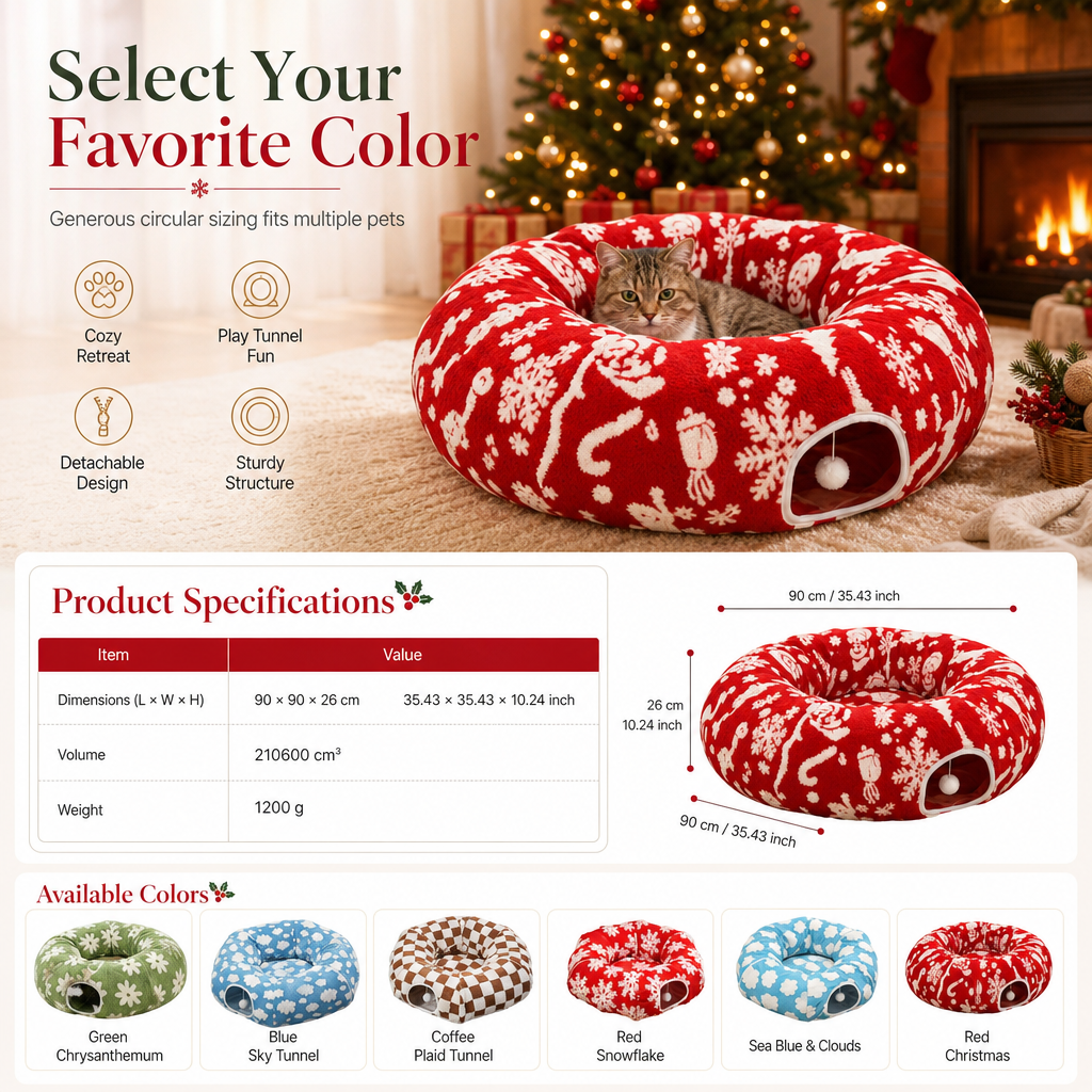 Removable and Washable Donut Cat Tunnel Bed Round Pet Nest Cushion Mat for Indoor Cats